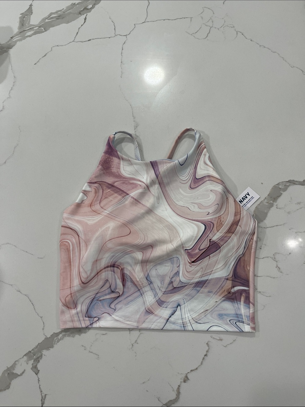 Old Navy Marble Print Crop Tank - Light Blue & Blush Swirl
